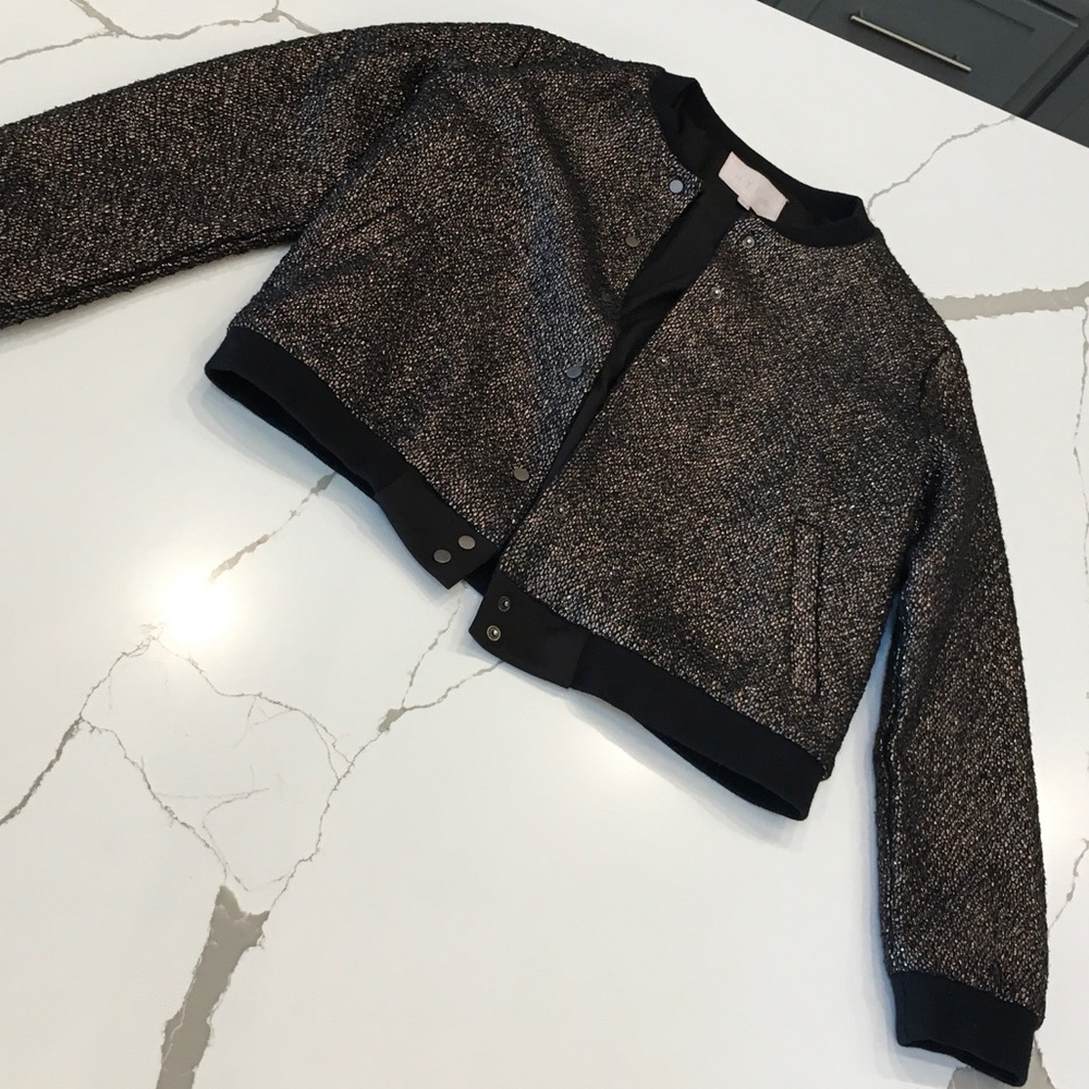 HYPR women Black Sparkle Bomber Jacket size medium retro puffer